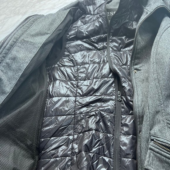 GUESS Women's Gray Pea Coat Trench with Hood and Insulated Puffer Vest S - Picture 9 of 13